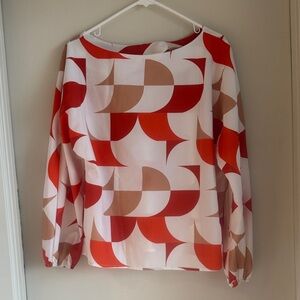 Geometric Red and Tan Women's Top